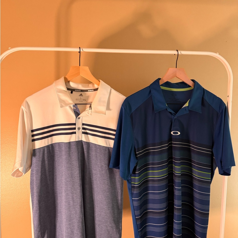 Adidas Men's Polo Shirt in Blue and White Stripes
